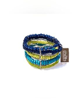 Chico’s Blue Green Beaded Stretch Bracelet Stack NWT Boho Layered